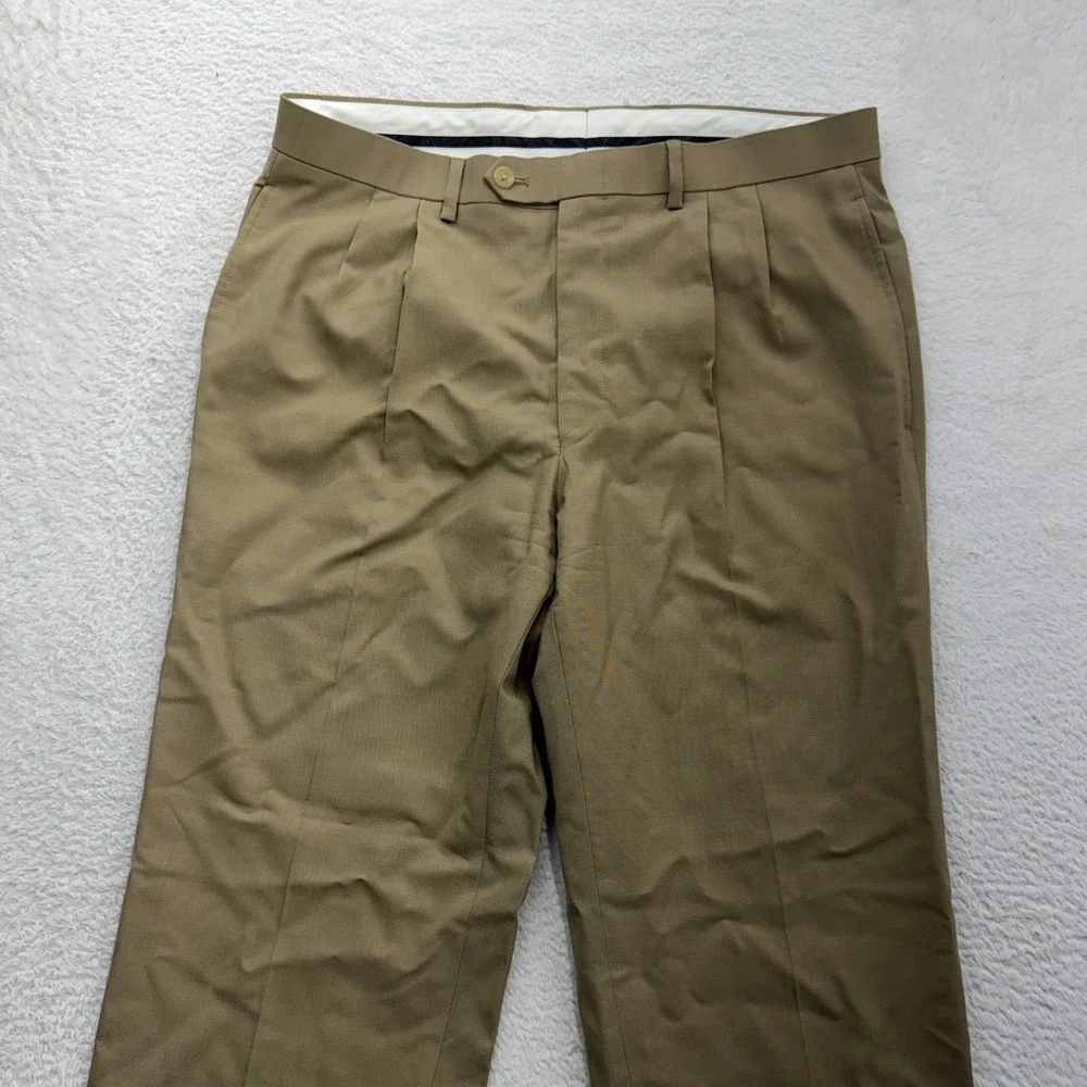 Lauren Ralph Lauren Mens 34x32 Wool Pleated Cuffed Dress Pants Khaki Tan